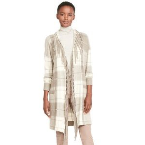 LAUREN RALPH LAUREN Vissam Plaid Fringe Trimmed Cardigan Sweater Size S